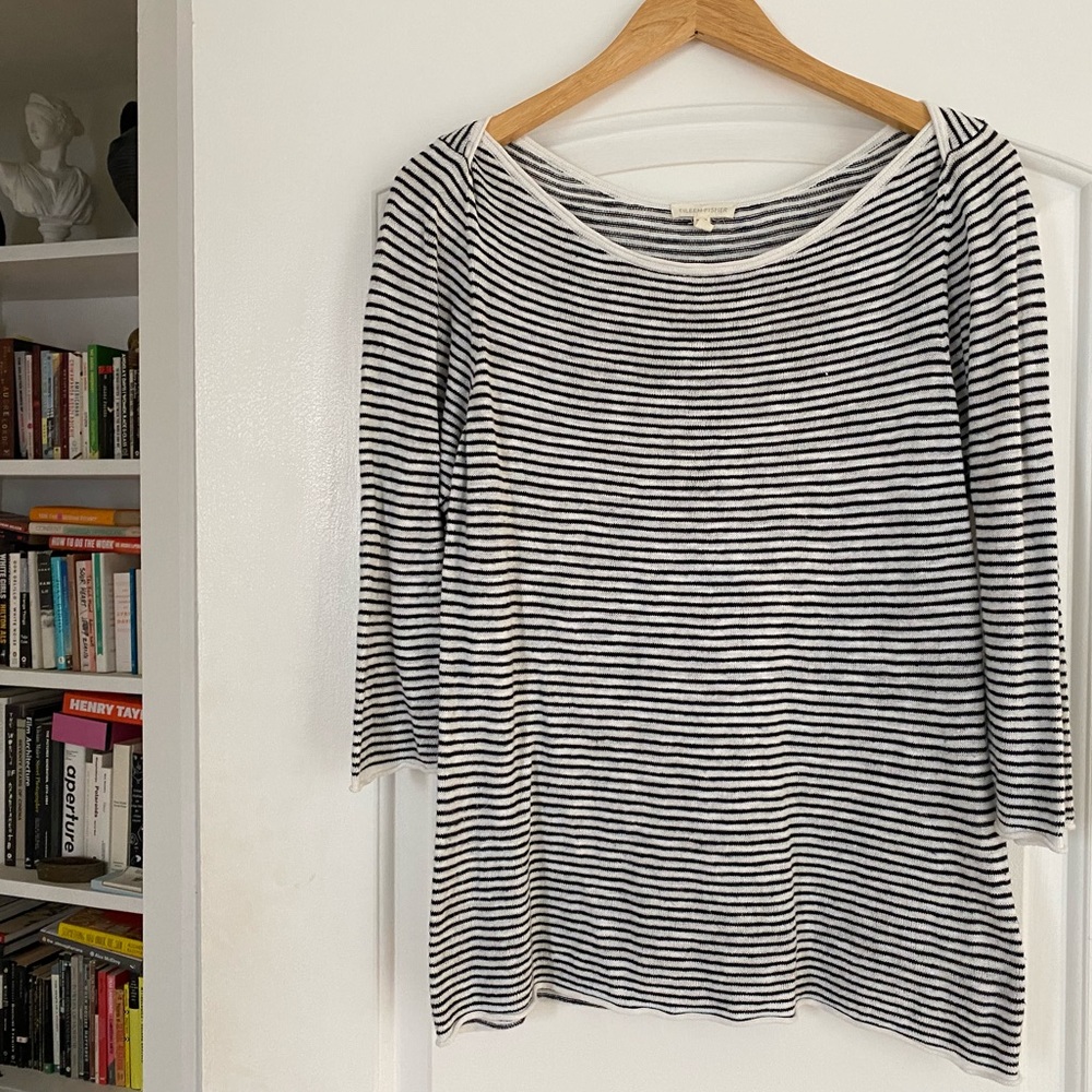 Eileen Fisher Boat-Neck Striped Linen Crew